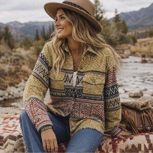 Blue B Montana Aztec Print Knit Shacket Oversized Southwestern Boho Jacket Small